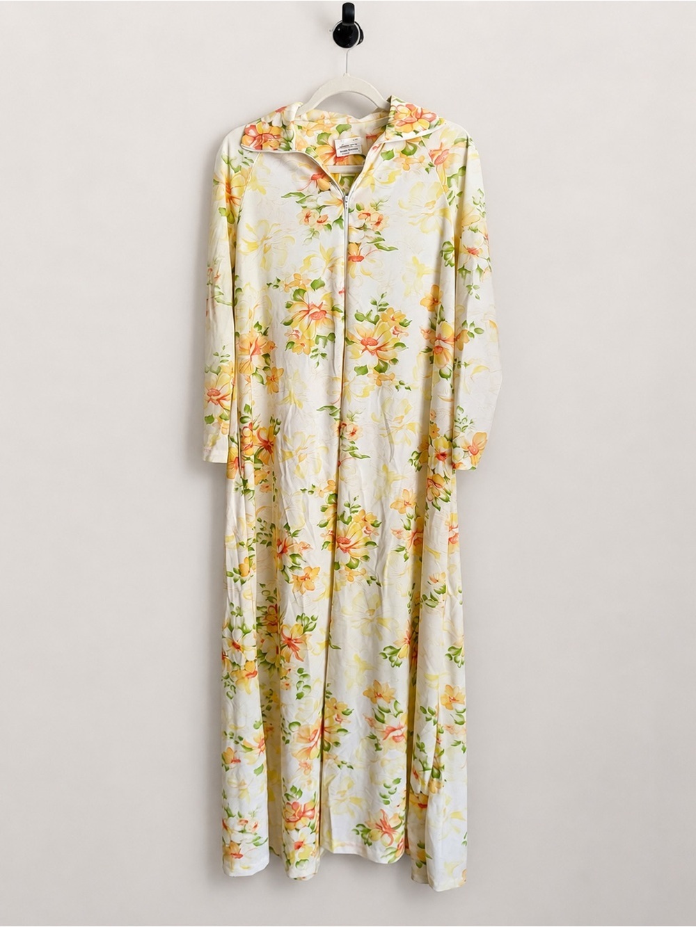Vintage 70s JCPenney Yellow Floral Maxi Robe Housecoat Small